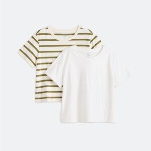Market & Spruce Olive Striped and White Tee Set